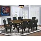 East West Furniture X677Dr124-9 9 Piece Dining Room Table Set Includes A Rectangle Kitchen Table With X-Legs And 8 Black Color Linen Fabric Parson Dining Chairs, 40X72 Inch, Multi-Color