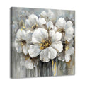 Bathroom Flower Picture Wall Art White and Gray Floral Painting on Canvas with Gold for Bedroom Powder Room Decor 12x12