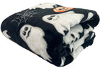 Halloween Throw Blanket: Jack O Lantern Pumpkins White Ghosts And Spiderwebs On Soft Black Velvet Fleece For Sofa, Couch, Chairs