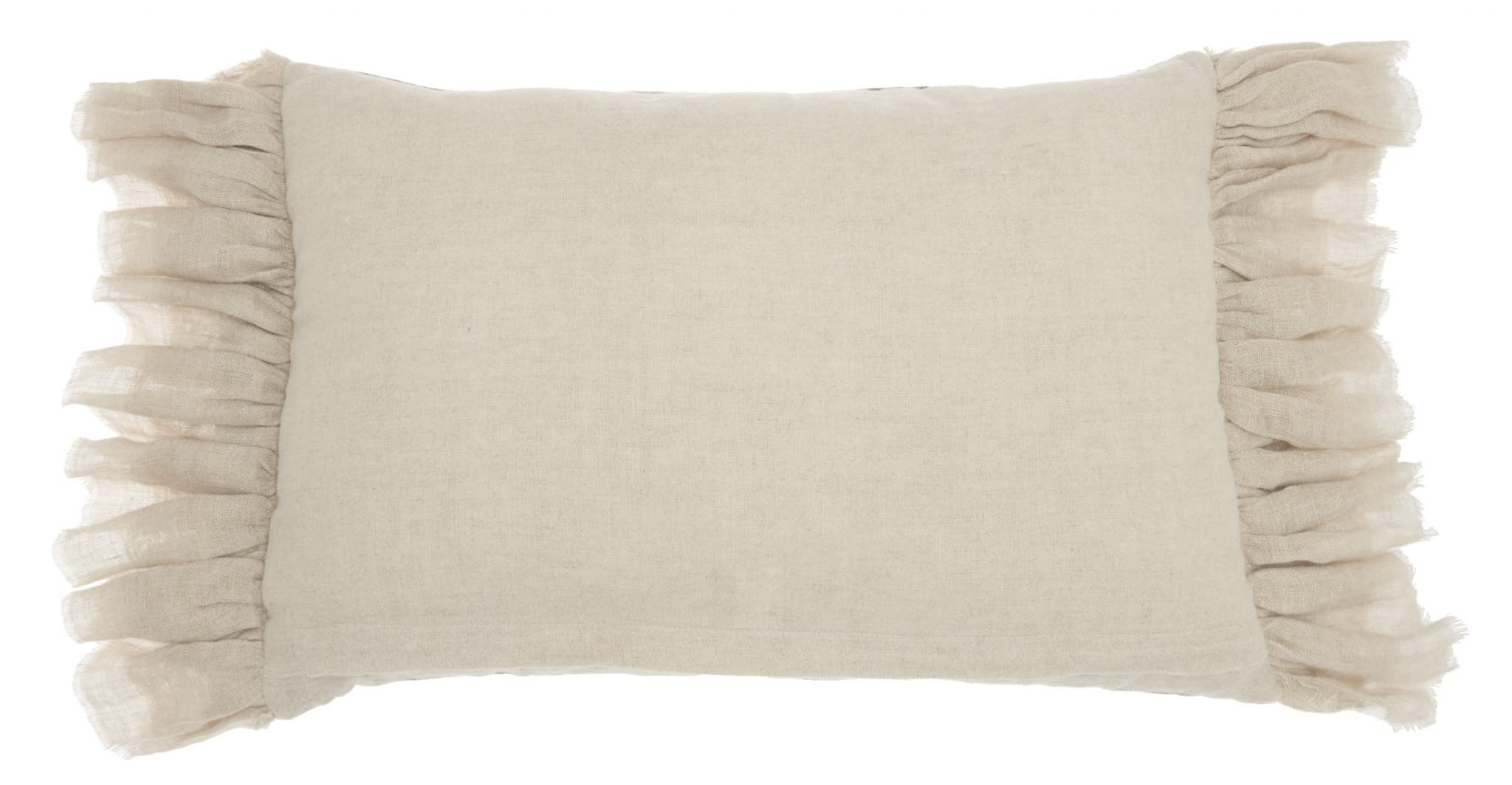 HomeRoots Grey Cotton Wide Tasseled Marble Yellow Lumbar Pillow
