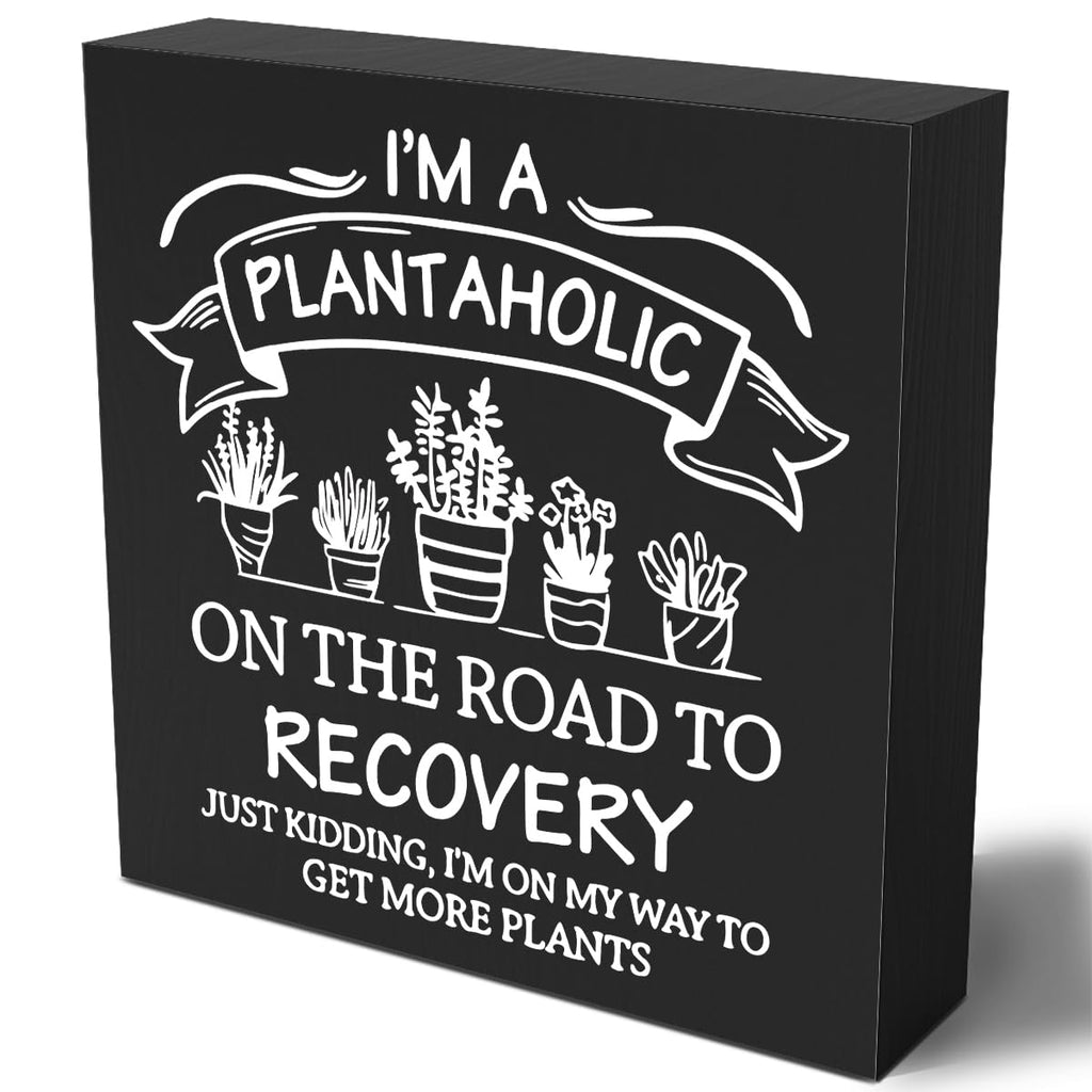 Funny Plant Lover Wooden Box Sign Plaque I'm a Plantaholic on the Road to Recovery Wood Box Sign Rustic Art Home Garden Shelf De