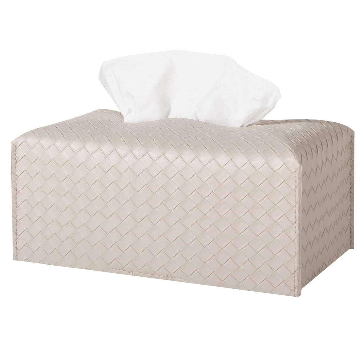 Tissue Box Cover Short Rectangle Leather Facial Paper Holder, Griege