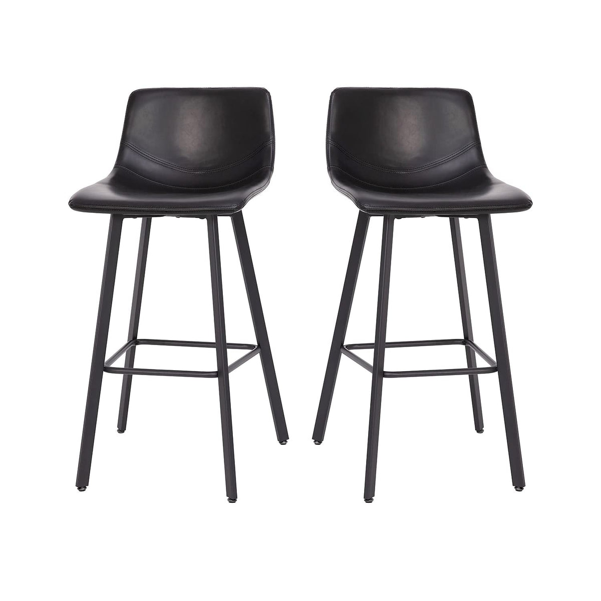 Flash Furniture Caleb Modern Commercial Barstools with Footrests - Black LeatherSoft -30 Inch - Black Matte Iron Frame - Armless