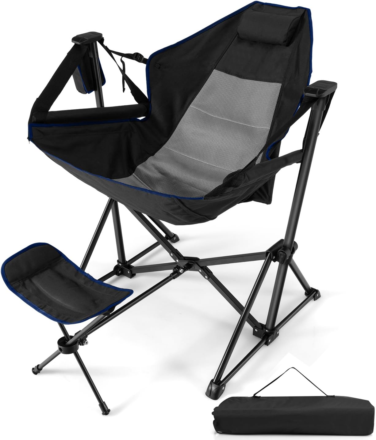 Happygrill Hammock Camping Chair Folding Camping Swinging Chair With Retractable Footrest, Cozy Head Pillow, Carrying Bag, Portable Lightweight Rocking Chair For Camping Fishing Picnic