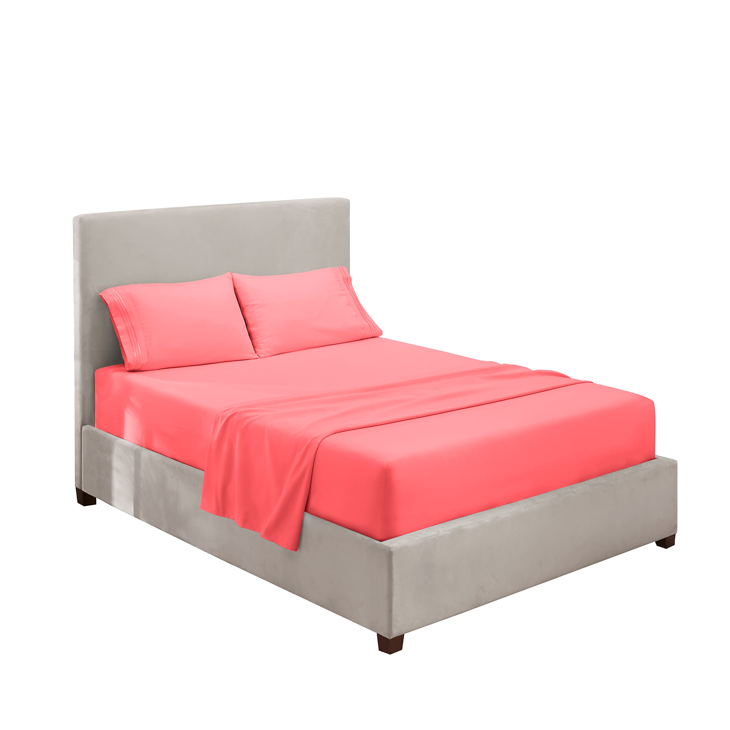 Clara Clark Full Sheets Set, Deep Pocket Bed Sheets For Full Size Bed - 4 Piece Full Size Sheets, Extra Soft Bedding Sheets & Pillowcases, Coral Pink Sheets Full