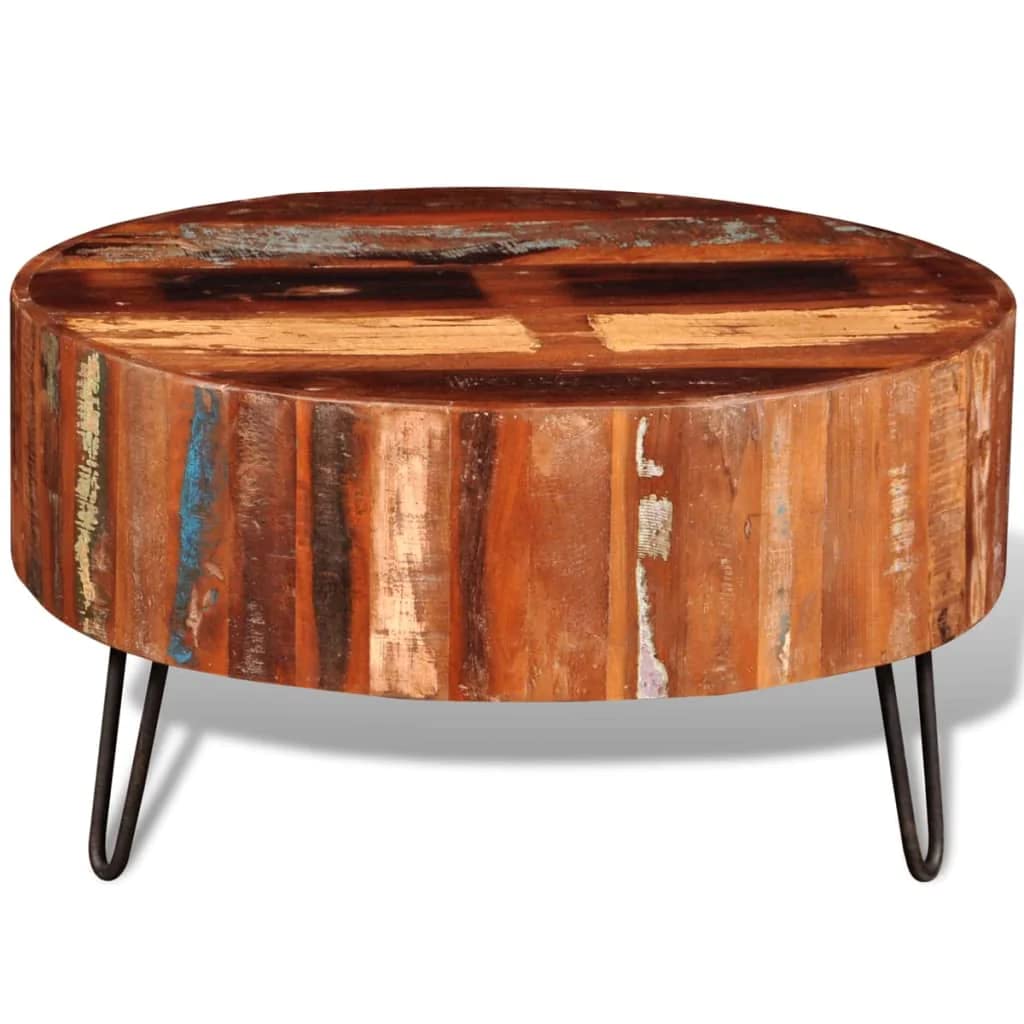 SKM Coffee Table Solid Reclaimed Wood Round for Bedroom and Living Room -626