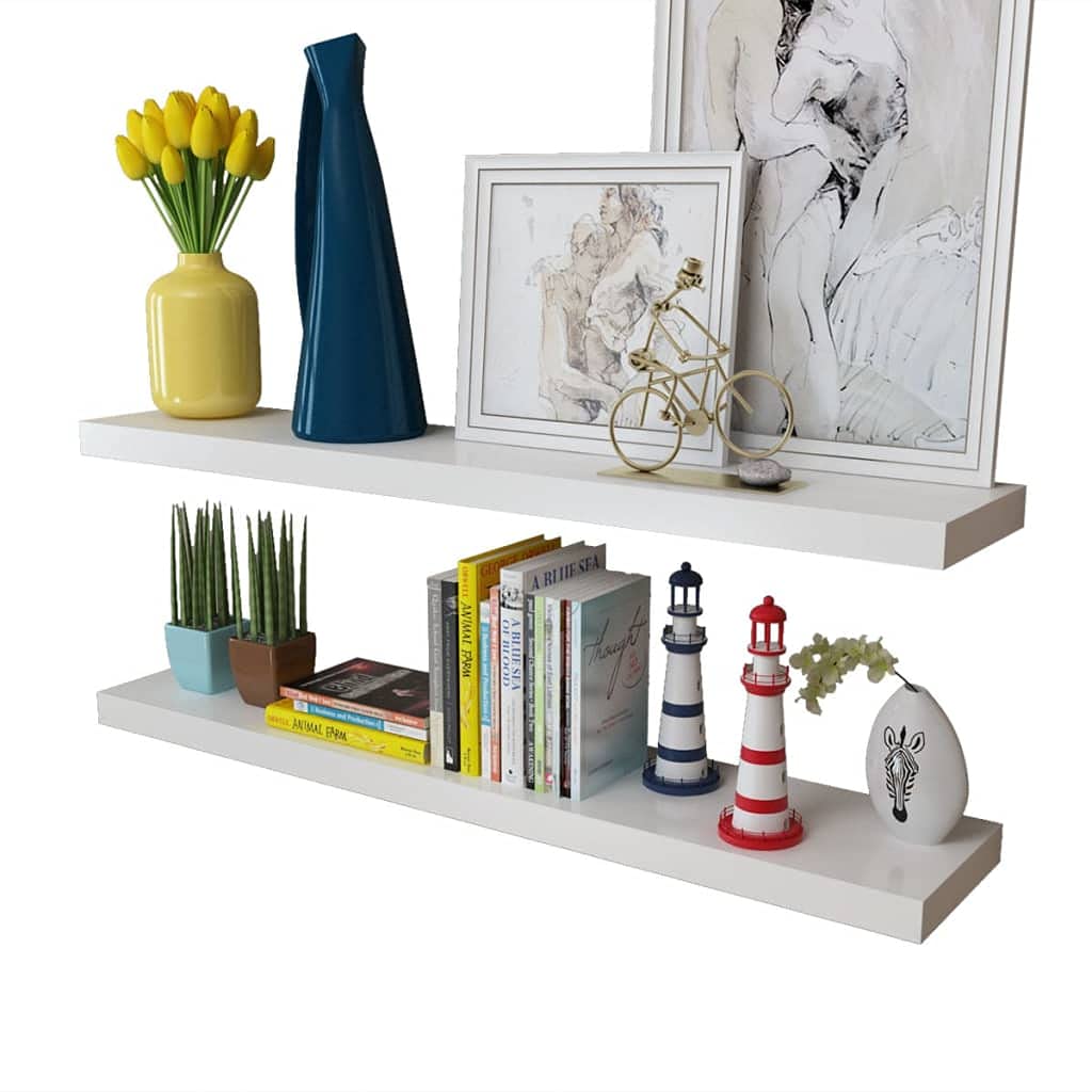 vidaXL Wall Shelves 4 Pcs, Floating Shelves, Display Shelves, Wall Mounted Shelves for Book DVD Photo Frame Trophy Display, Modern Style, White