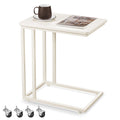 VASAGLE End Table, C Shaped TV Tray with Metal Frame Rolling Casters for Coffee Laptop Mobile Tablet, Industrial Side Table for 