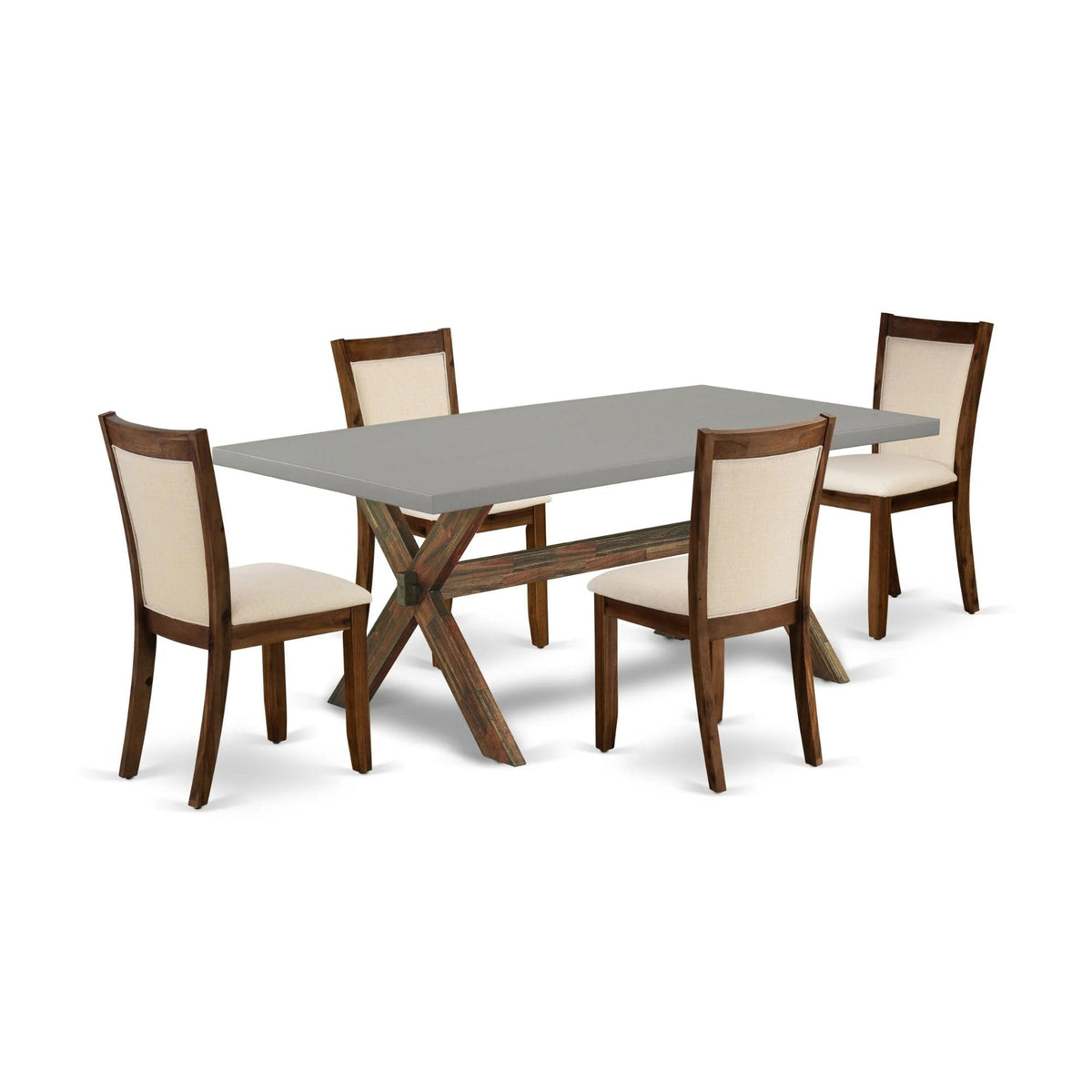 East West Furniture X797Mzn32-5 5 Piece Dining Set Includes A Rectangle Dining Room Table With X-Legs And 4 Light Beige Linen Fabric Upholstered Parson Chairs, 40X72 Inch, Multi-Color