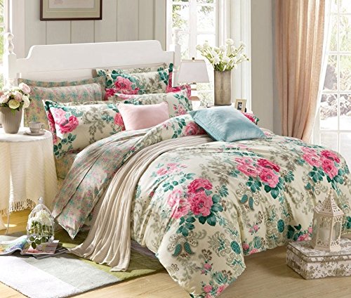 Huesland by Ahmedabad Cotton 144 TC Cotton Bedsheet for Double Bed with 2 Pillow Covers  Beige, Pink, Green