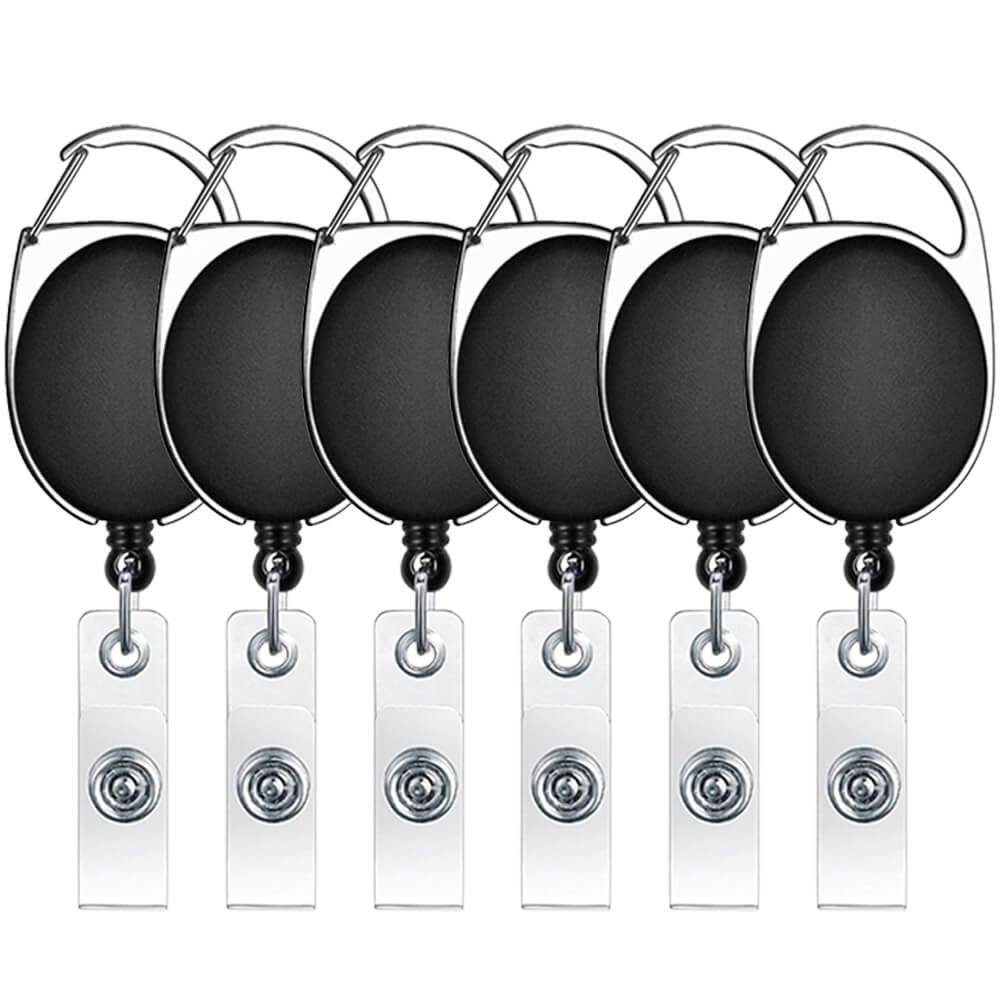 Selizo 6Pcs Retractable Badge Holders Retractable Id Badge Clips Badge Reels Retractable With Carabiner Reel Clip
