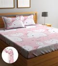 Home Sizzler 144Tc KidS Elephant & Kitty Elastic Fitted Double Bedsheet (72X78 Inch) With 2 King Size Pillow Covers
