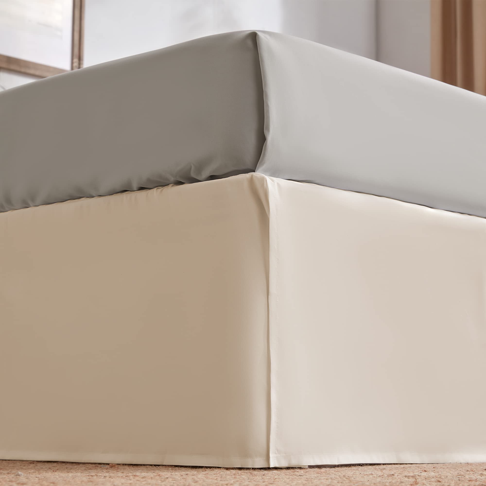 SLEEP ZONE Pleated Bed Skirts Full Size, 15 inch Tailored Drop Easy Fit Bedskirt, Anti-Static, Fade Resistant (Full, Beige)