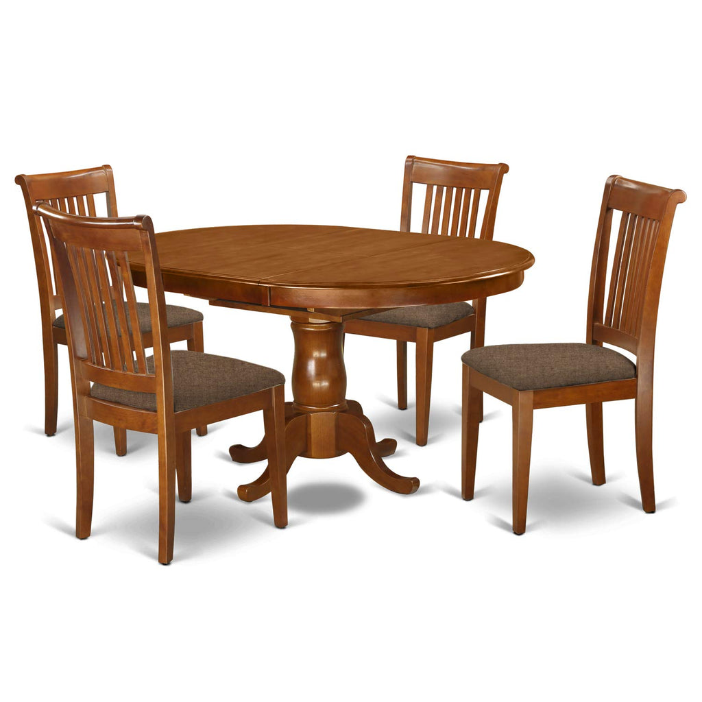 East West Furniture PORT5-SBR-C 5 Piece Room Furniture Set Includes an Oval Wooden Table with Butterfly Leaf and 4 Linen Fabric Kitchen Dining Chairs, 42x60 Inch