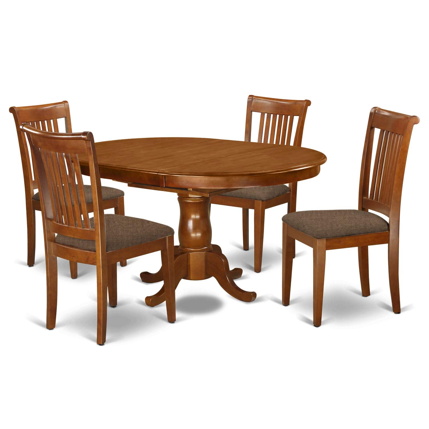 East West Furniture PORT5-SBR-C 5 Piece Room Furniture Set Includes an Oval Wooden Table with Butterfly Leaf and 4 Linen Fabric Kitchen Dining Chairs, 42x60 Inch