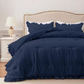 Harborest King Comforter Set Navy - Ruffle Comforter For King Size Bed, Fluffy King Size Comforter Set For All Seasons, 3 Pieces