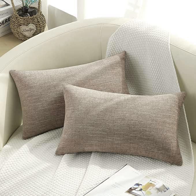 Decoruhome Decorative Throw Pillow Covers 12X20 Set Of 2, Lumbar Farmhouse Pillow Covers, Chenille Soft Pillow Covers For Couch Sofa Bed, Khaki