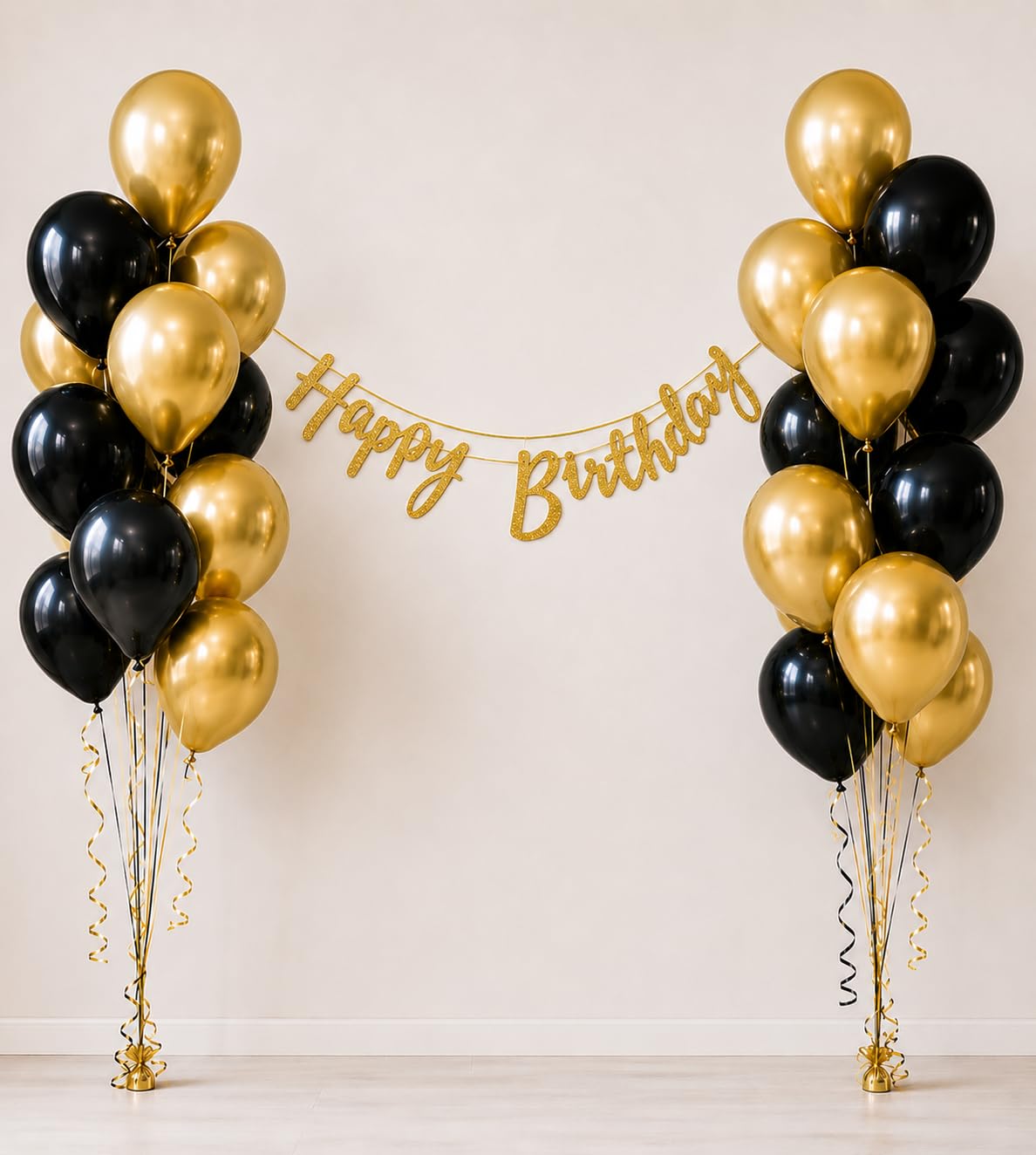 Birthday Decoration Kit with Gold Happy Birthday Banner & Balloons