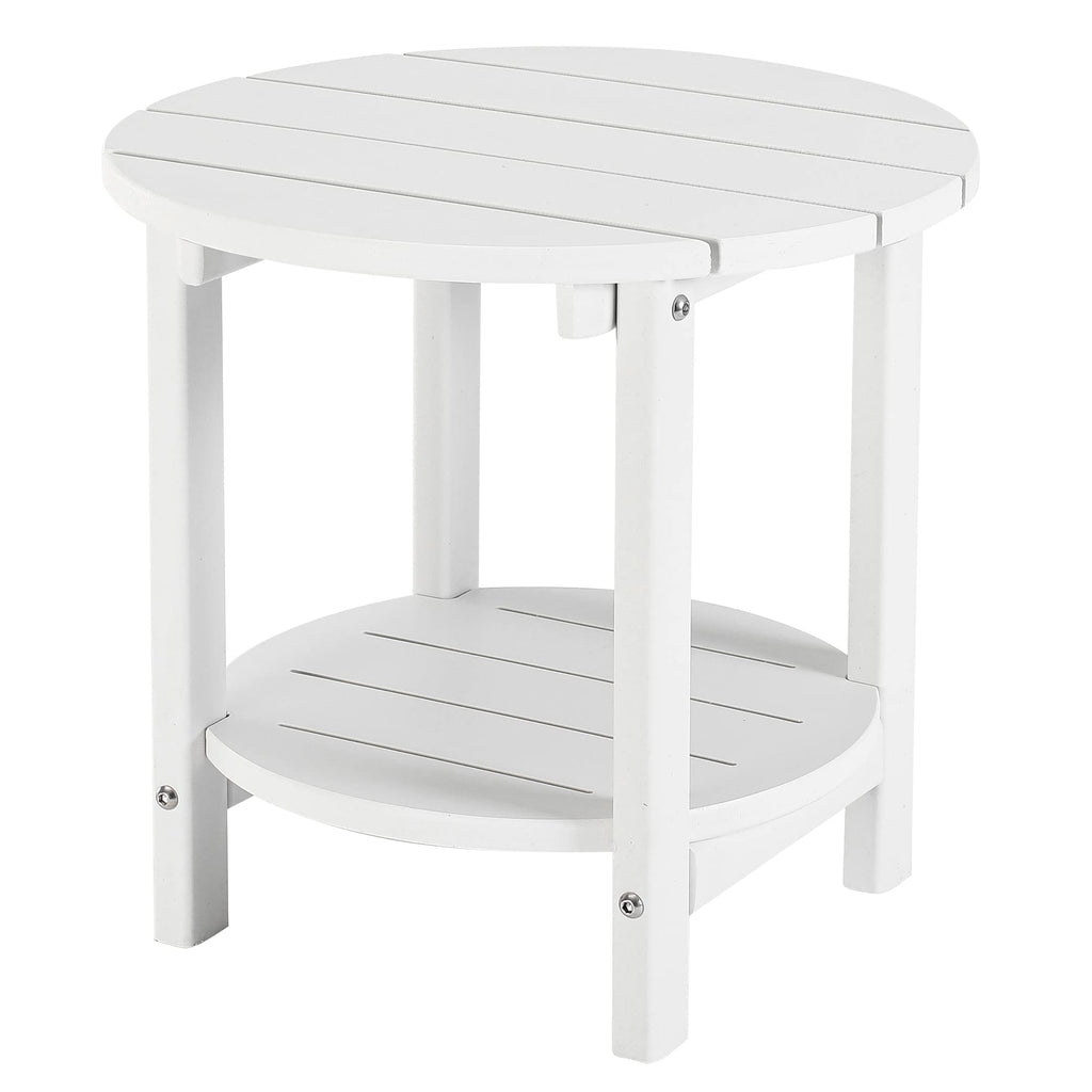 Lzrs Round Adirondack Side Table Double End Table, Outdoor Side Tables For Patio, Backyard,Pool, Indoor Companion, Easy Maintenance & Weather Resistant(White)