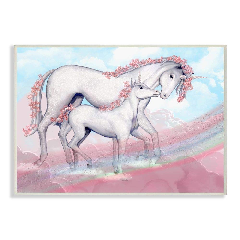 Stupell Industries Unicorn Family Pink Rainbow Fantasy Animal Kids Wall Plaque, 10 x 15, Design by Artist Ziwei Li