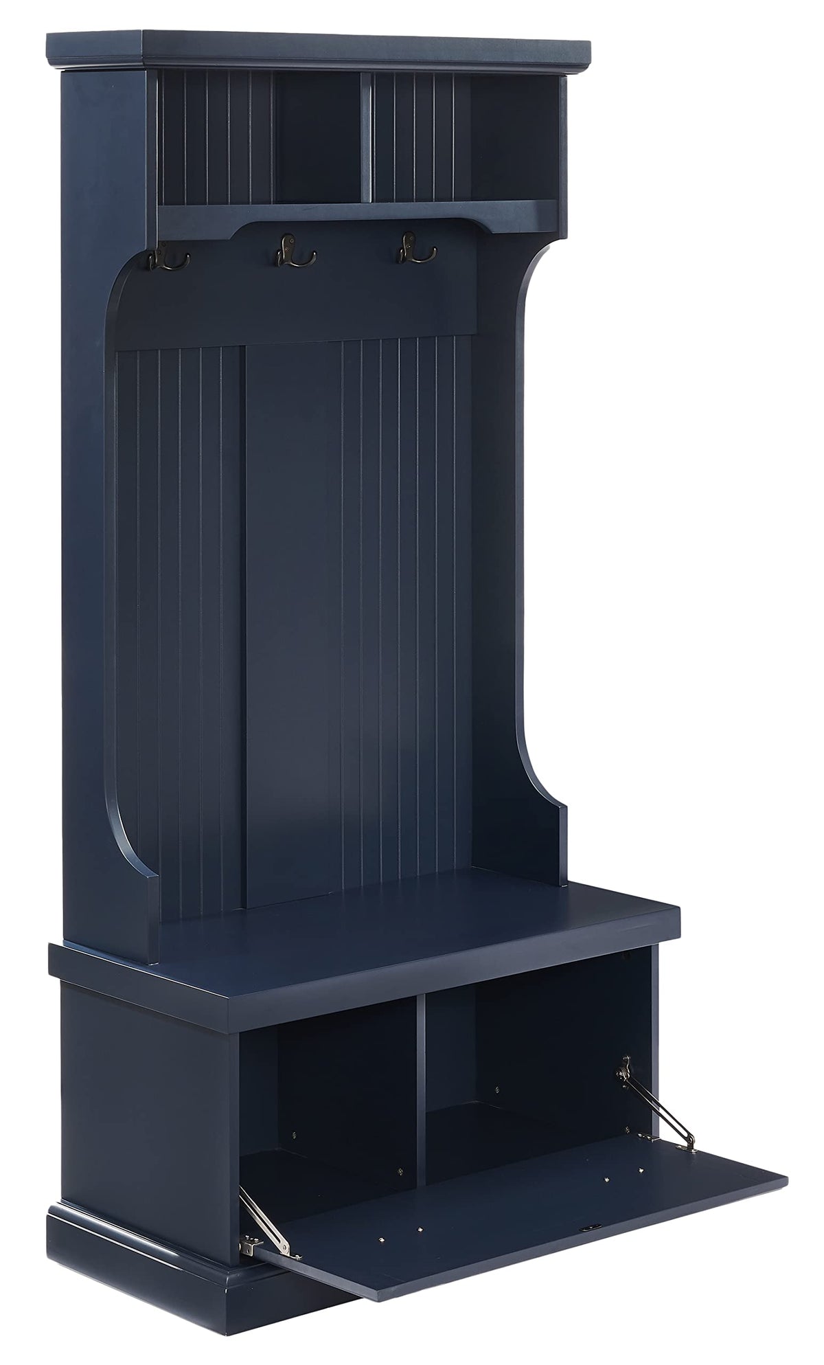 Crosley Furniture Shoreline Hall Tree with Storage Cabinets and Coat Rack Hooks for Hanging, Navy