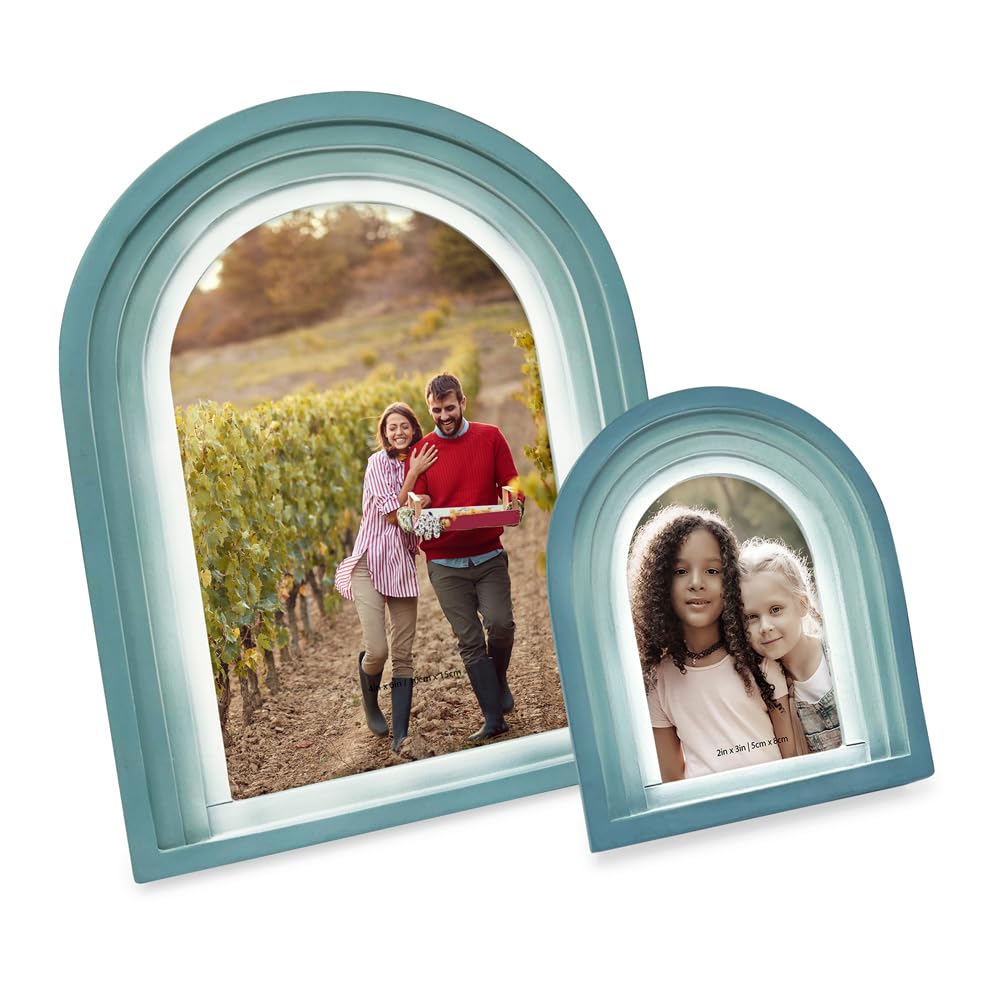 Isaac Jacobs 4X6 Vertical Blue Arc Resin Picture Frame With Gradient Design, Decorative Photo Frame, Tabletop & Wall Display, Ha