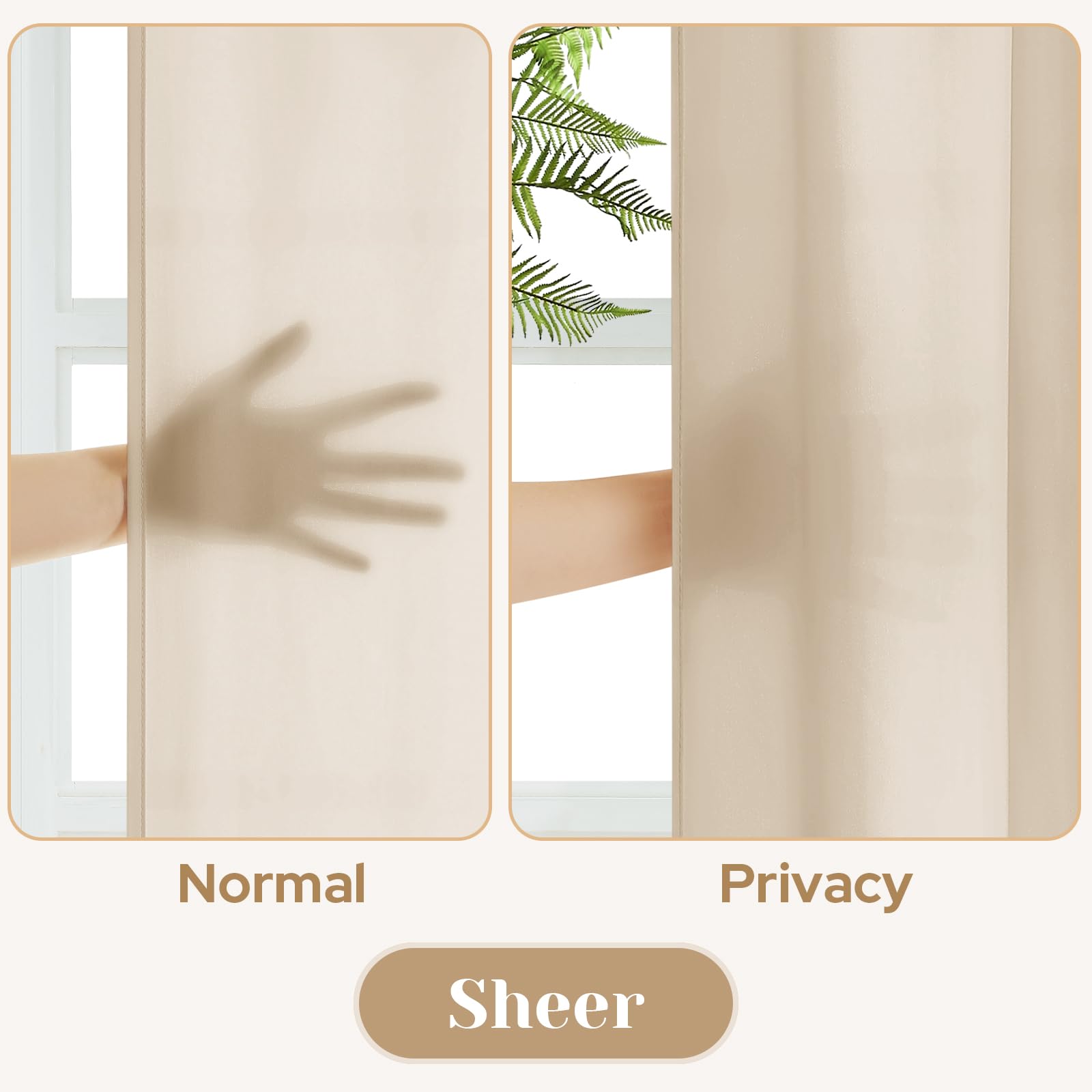 Homeideas Non-See-Through Beige Privacy Sheer Kitchen Curtains 30 X 24 Inches Long 2 Panels Taupe Sheer Curtains Light Filtering Bathroom Window Curtains Drapes For Bedroom Living Room