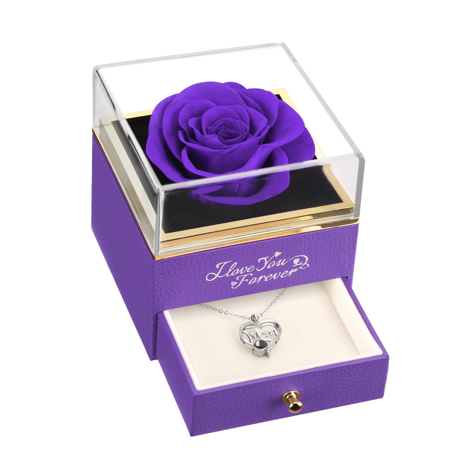 Wildlove Birthday Gifts For Mom Forever Flowers Preserved Real Purple Rose Gifts For Mom From Daughter, Son, Kids, I Love You Mo