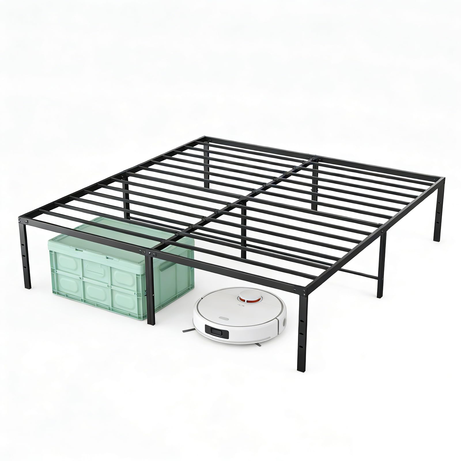 Sweetcrispy Full Size 18 Inch Platform Bed Frame, Heavy Duty Metal Foundation Frame, Noise-Free Sturdy Steel Slats, Underbed Sto