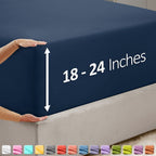 Nestl Navy California King Fitted Sheet, Extra Deep Pocket Cal King Fitted Sheet Only, 1800 Microfiber Fitted Bed Sheet, Ultra Soft Fitted Sheet California King Fits Up To 24 Inch Mattress
