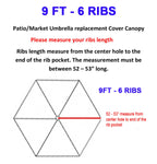Bellrino Replacement * Peacock Blue * Umbrella Canopy For 9 Ft 6 Ribs (Canopy Only) (Peacock Blue-96)