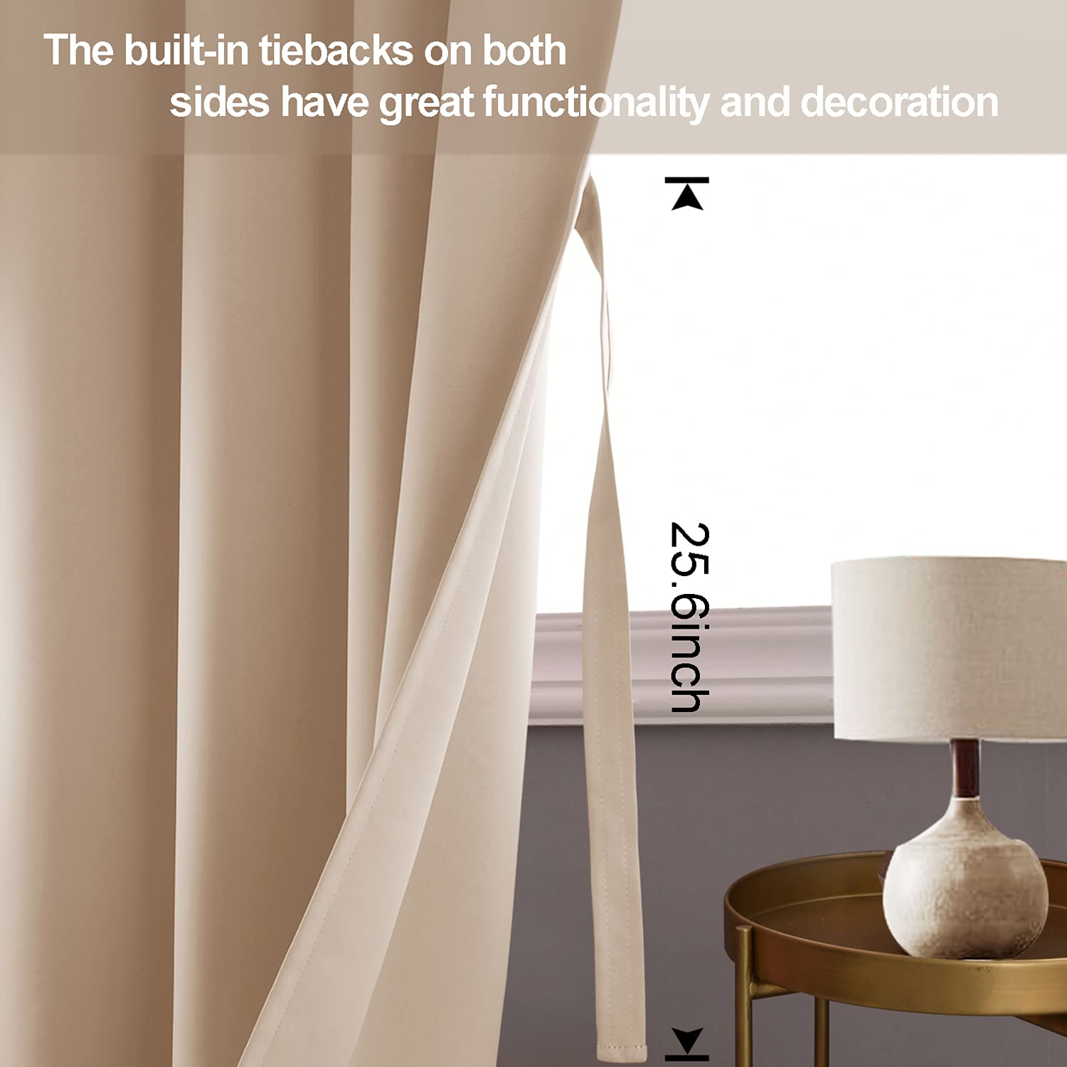 Jiuzhen Beige Blackout Curtains With Tiebacks - Thermal Insulated, Light Blocking And Noise Reducing Grommet Curtain Drapes For Bedroom And Living Room, Set Of 2 Panels, 42 X 84 Inches Long