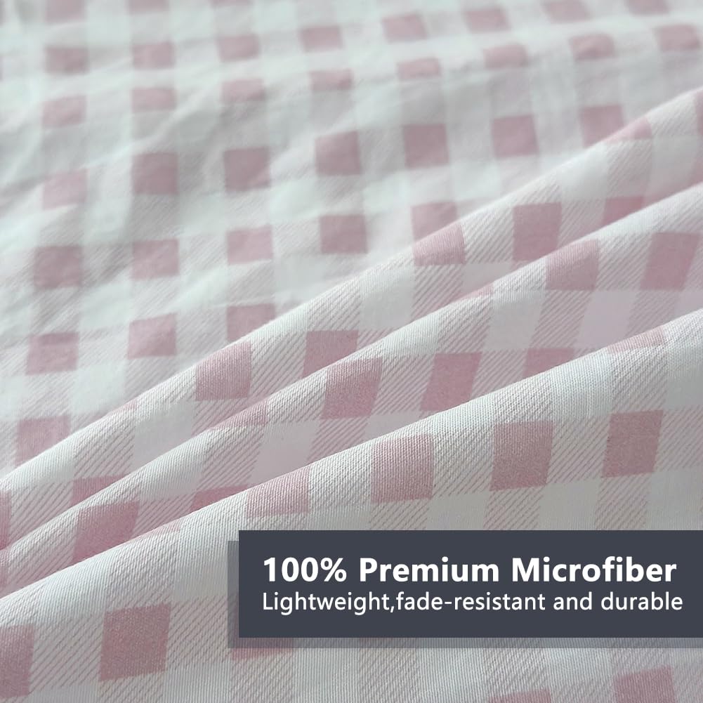 Nsnlgsgc Pink Gingham Queen Sheet Set, Soft Brushed Microfiber Plaid Queen Bed Sheets, 4-Pieces Grid Sheet Set With Deep Pocket