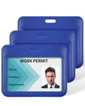 Uniclife 3 Pack Sliding Id Badge Holder Blue Horizontal Hard Plastic Case With Clear Window Card Protector Pouch For Office Scho