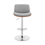 HomeRoots Metal/Plywood/Faux Leather Adjustable Gray Faux Leather Chrome and Walnut Bar Stool