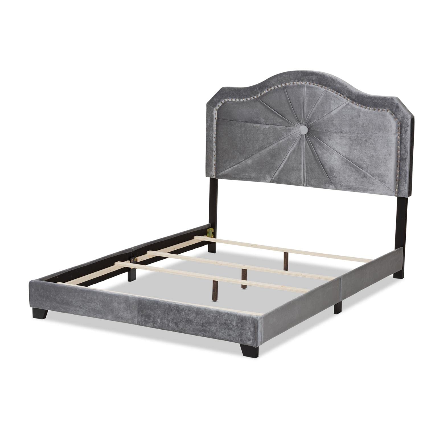 Baxton Studio Embla Modern and Contemporary Gray Velvet Fabric Upholstered Queen Size Bed
