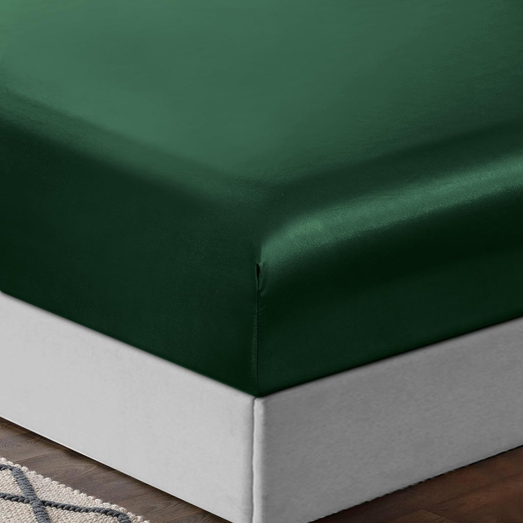 Treely Satin Sheets Full Size - 6 Piece Blackish Green Soft Satin Bed Sheet Set With Deep Pocket, 1 Fitted Sheet +1 Flat Sheet +