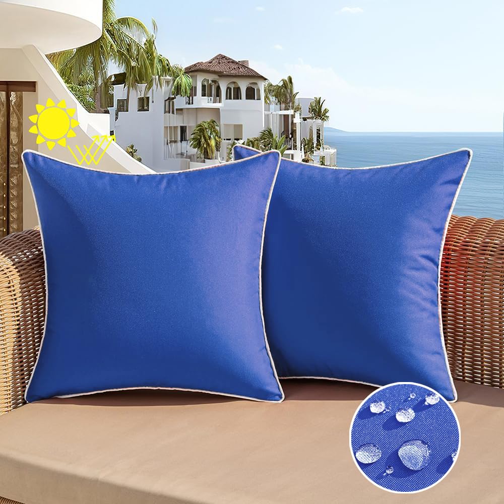 All Smiles Outdoor Waterproof Throw Pillow Covers 18X18 Set Of 2 Navy Blue Decorative Patio Tent Bed Sofa Living Room Furniture