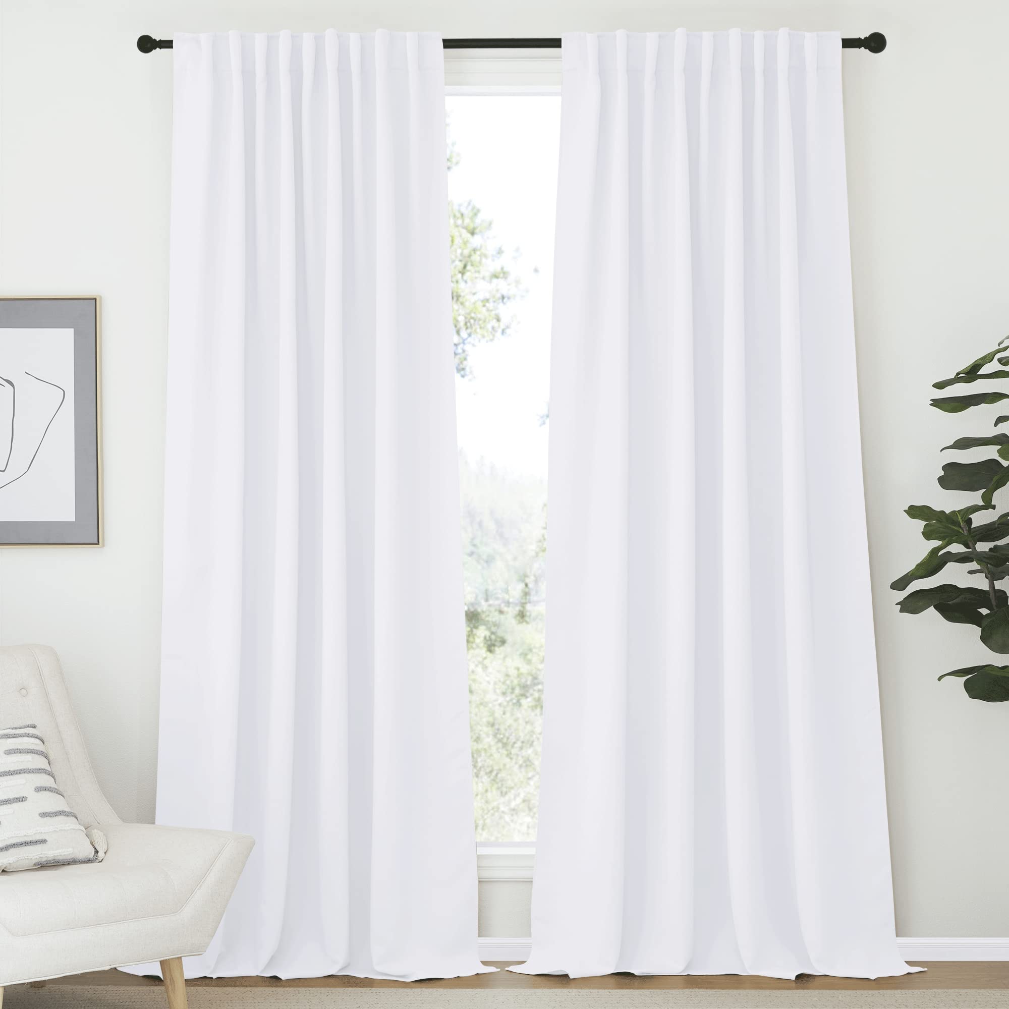 Nicetown Living Room Curtain Drapes - (White Color) W70 X L108, Set Of 2, Window Treatment Drapery Panels