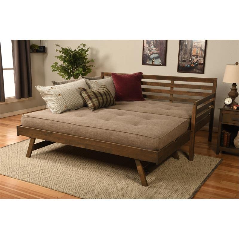 Kodiak Furniture Twin to King Size Daybed with Pop Up Bed and Mattresses in Wood, in Mahogany, No Box Spring Needed, Easy Assembly