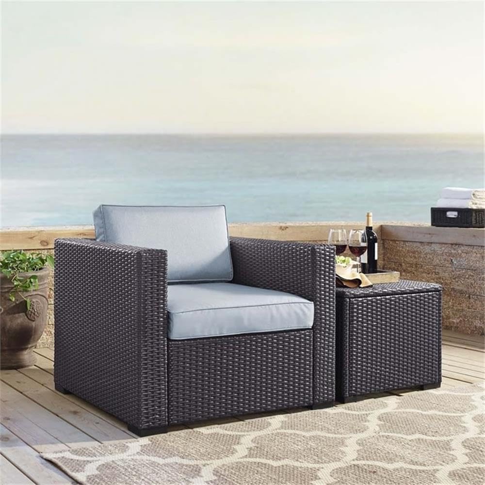 Crosley Furniture Biscayne Outdoor Chair, Wicker Patio Chairs for Porch, Deck, Balcony, Backyard, Brown with Mist Cushions