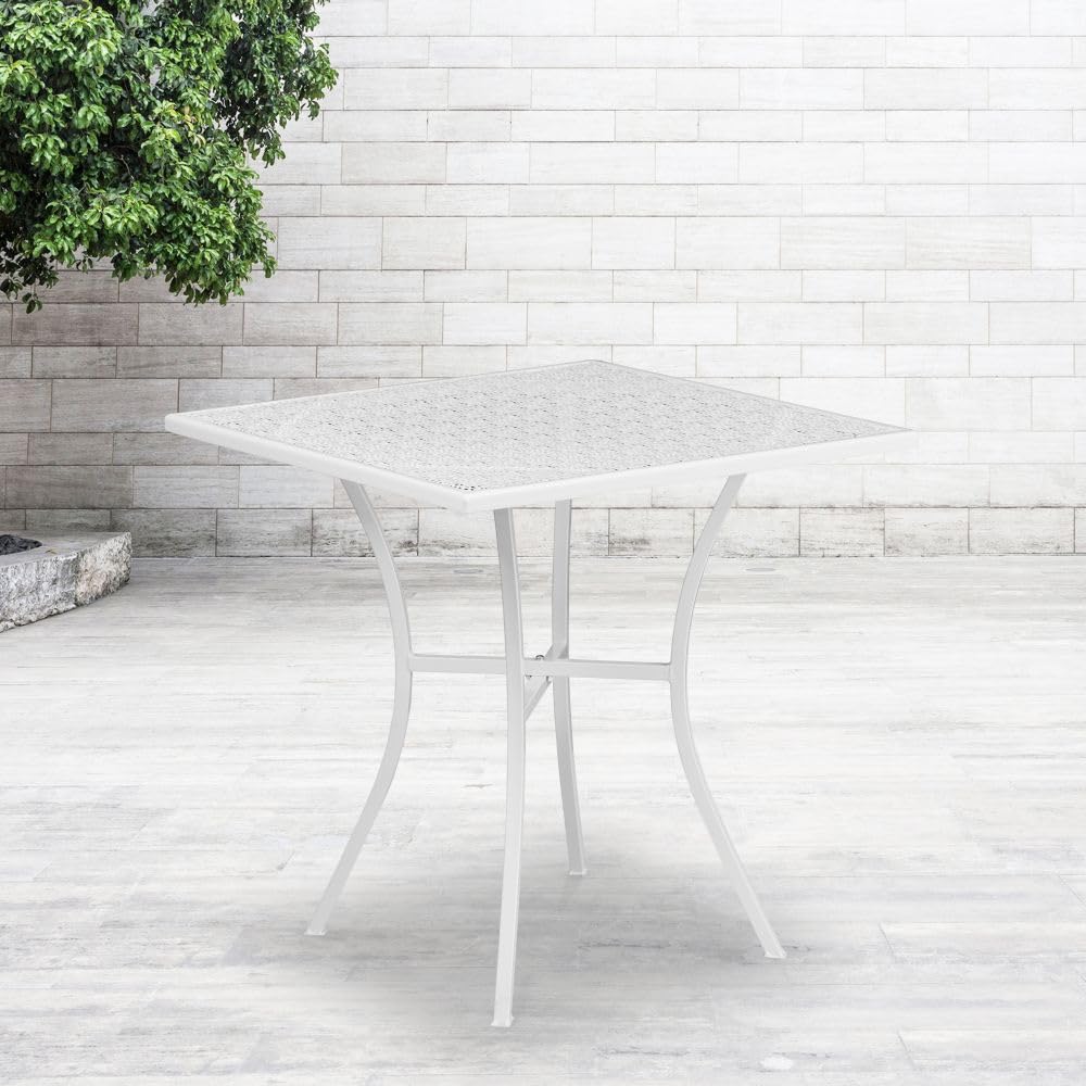 Flash Furniture Oia Commercial Grade Square Patio Table | Outdoor Steel Square Patio Table