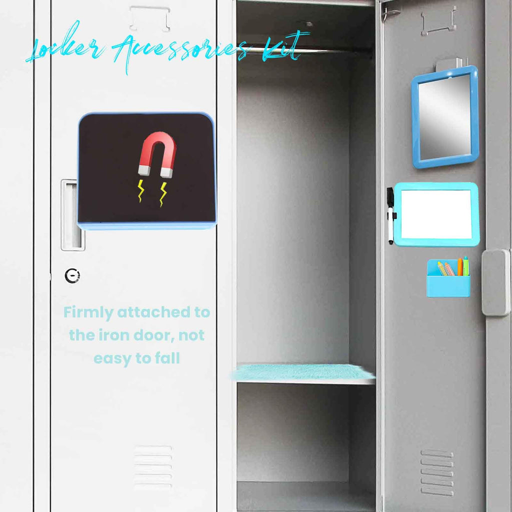 S-SNAIL-OO Locker Accessories Kit Magnetic Mirror Whiteboard Mini Rug Organizer Blue PVC