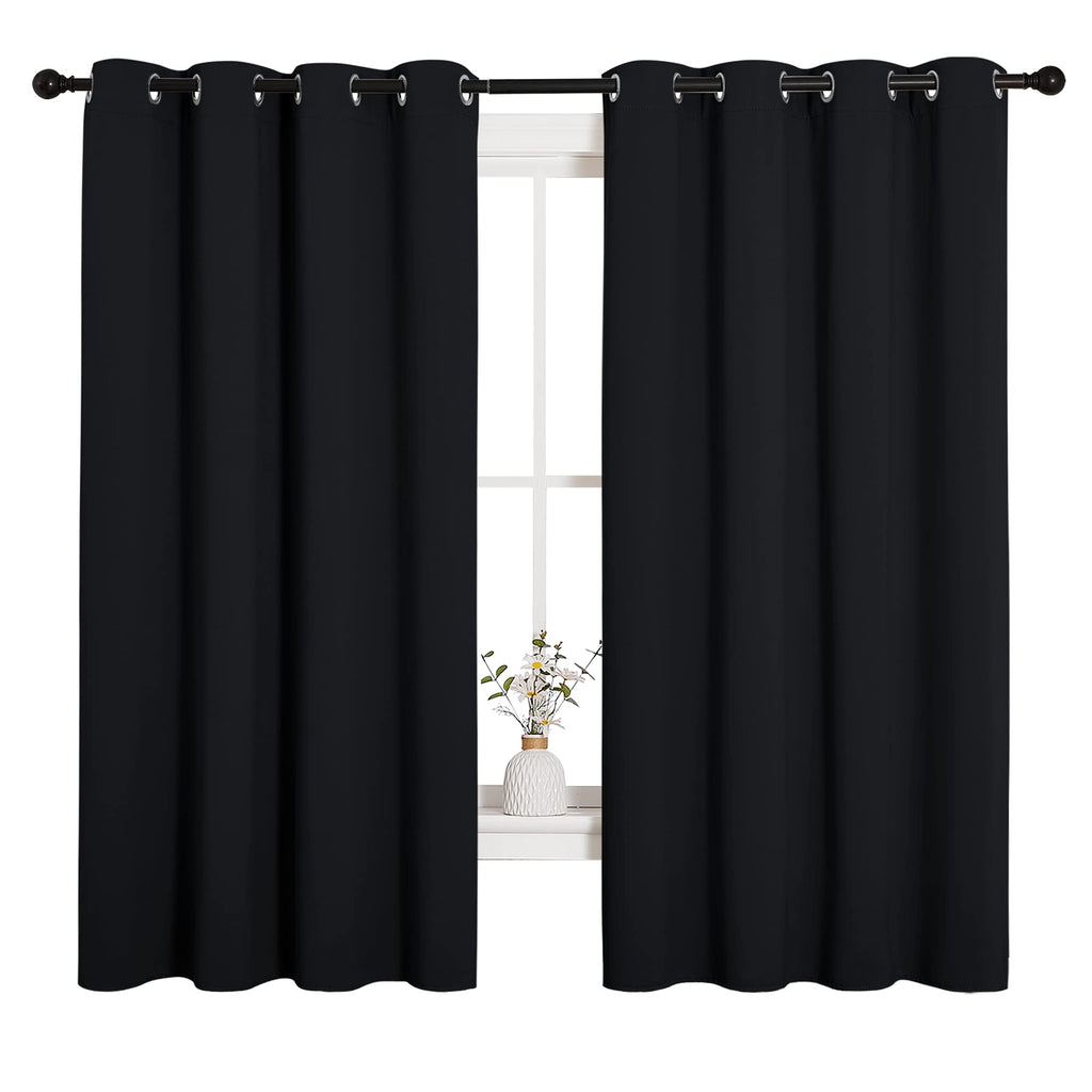 NICETOWN Halloween Bathroom Blackout Curtains and Drapes, Black Solid Thermal Insulated Grommet Blackout Drapery Panels for Wind