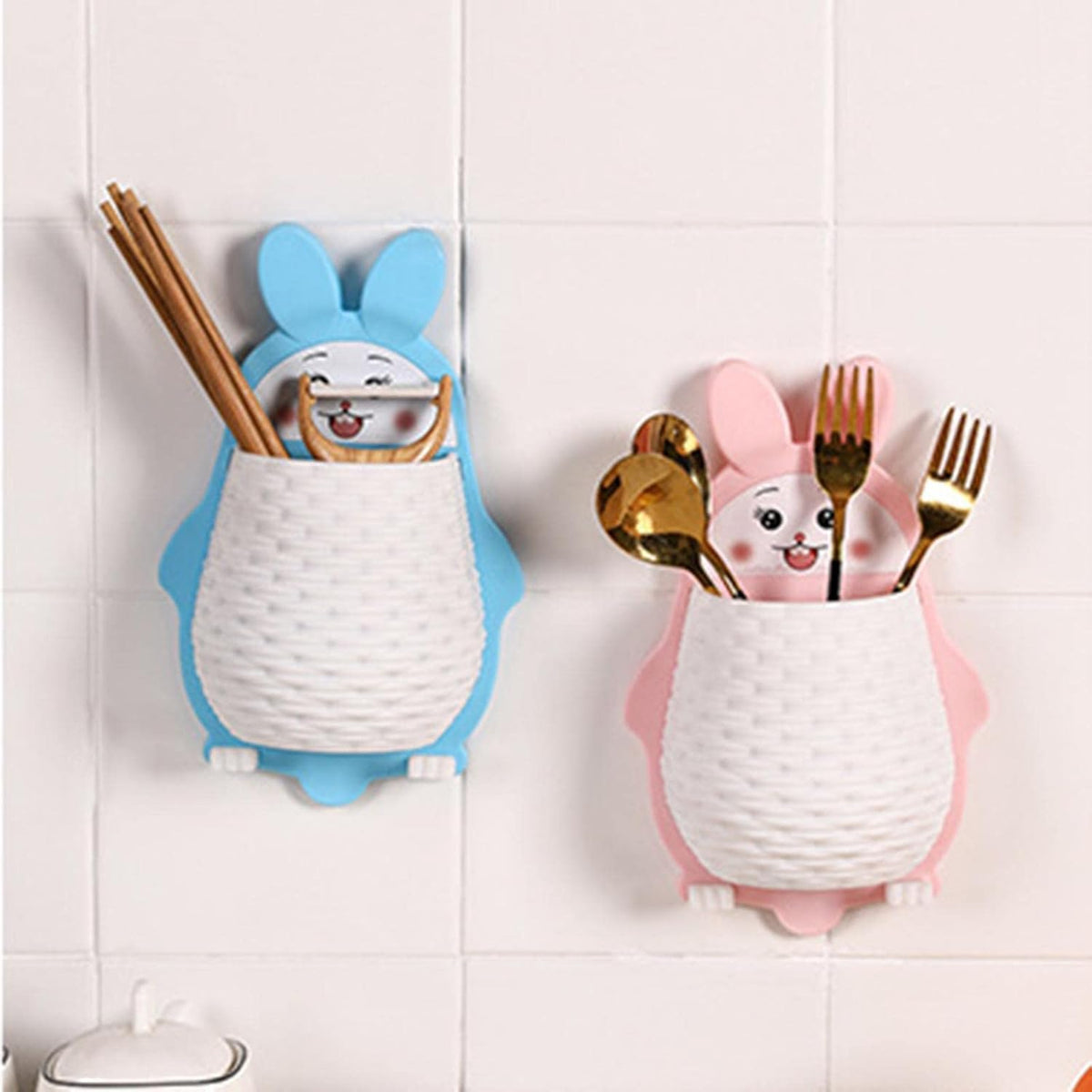 Divik Toothbrush Holder Rabbit Wall Mounted Storage Rack, Multifunctional Wall Hanging for Makeup Tools, Pens, Kitchen Chopstick