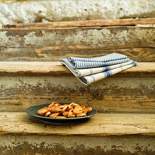 Linenme Set Of 2 Tea Towels Blue Striped Linen Cotton Jazz, 19 X 28