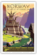 Norway The Land of the Midnight Sun - Stave Church - Pan American World Airways System - Vintage Airline Travel Poster by Ivar G