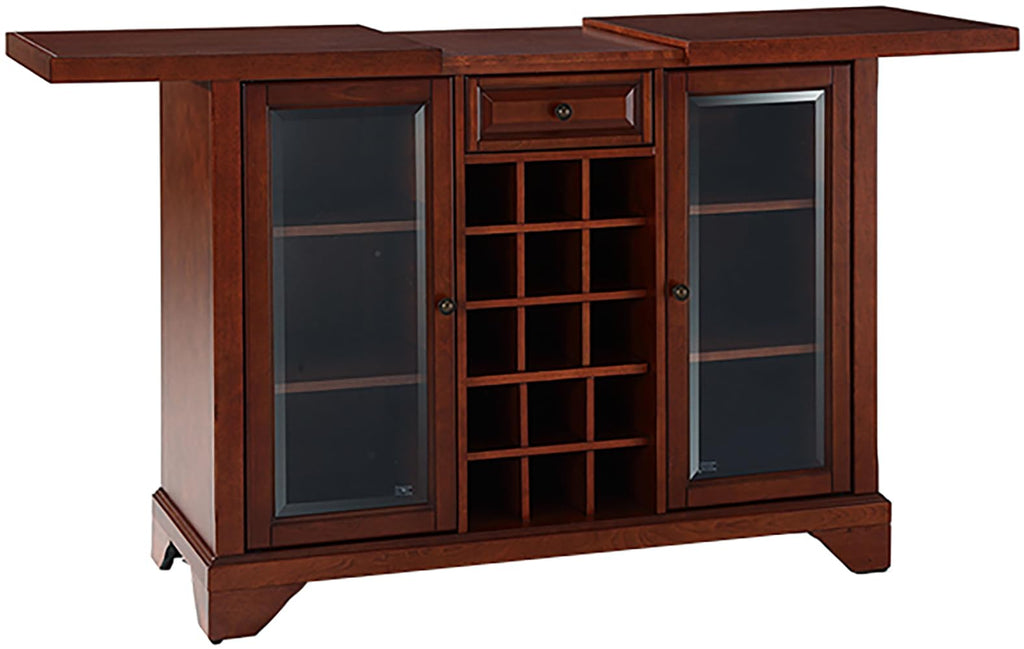 Crosley Furniture LaFayette Sliding Top Bar Cabinet with Storage Shelves, Drawer, and Wine Rack, Vintage Mahogany