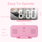 Alanas Digital Alarm Clock With Dual Alarms, Mirror Led Bedroom Alarm Clocks For Kids, Adjustable Brightness, Snooze, 2 Usb Port