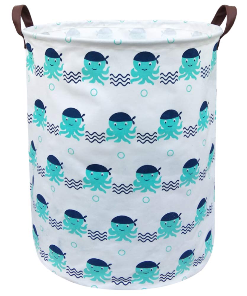Boohit Cotton Fabric Storage Bin,Collapsible Laundry Basketwaterproof Large Storage Baskets,Toy Organizer,Home Decor (Octopuses
